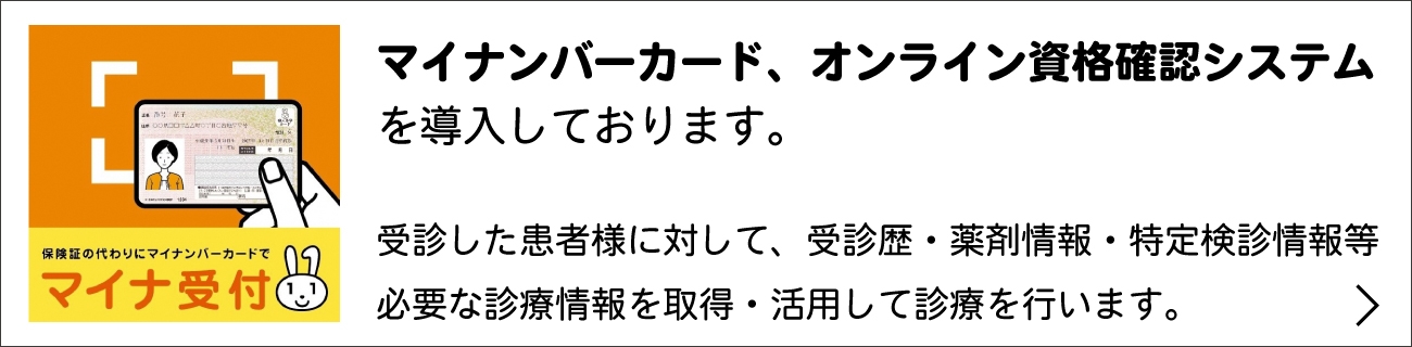 マイナンバーカード、オンライン資格確認システムを導入しております。